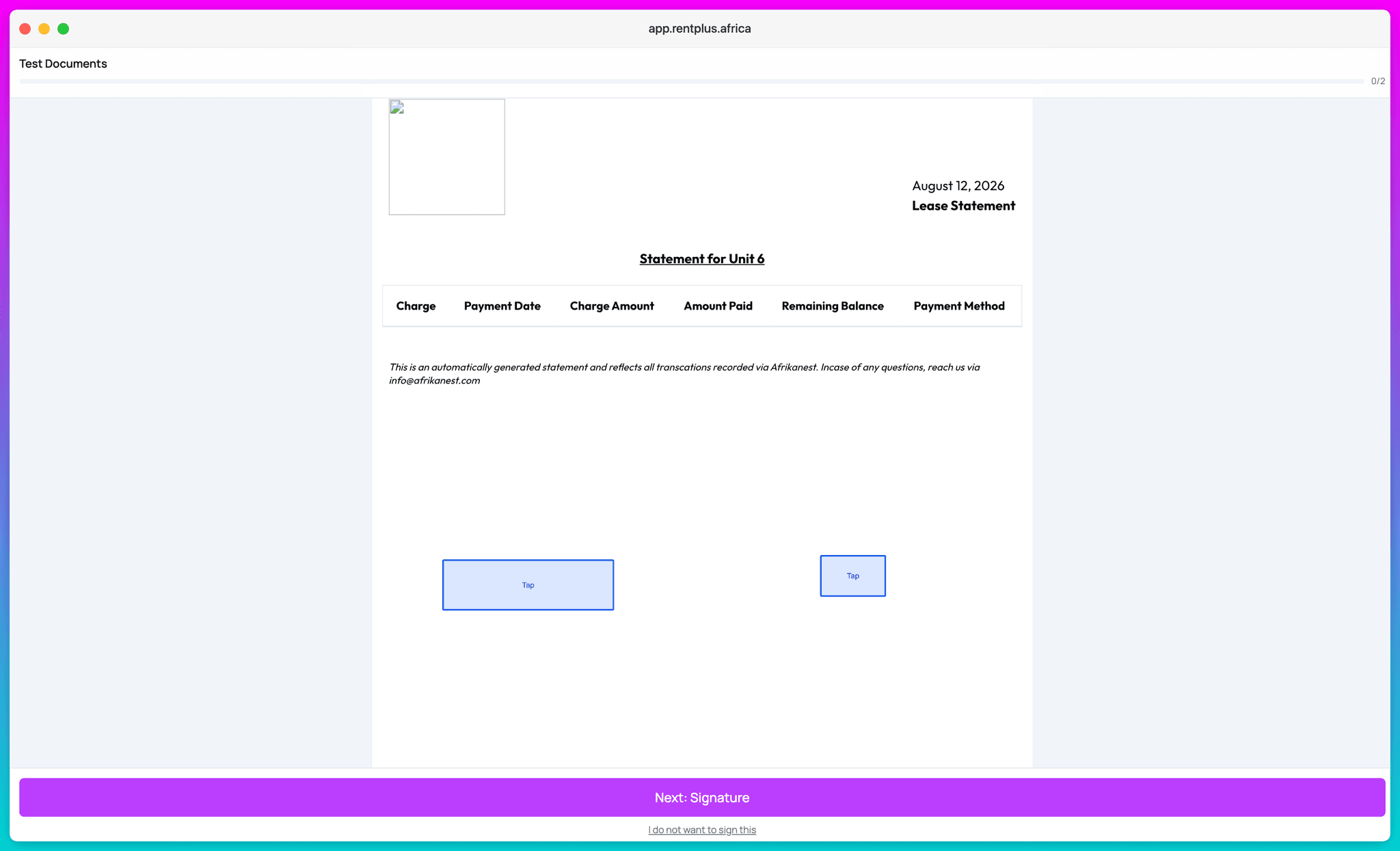 A lease being signed electronically in RentPlus
